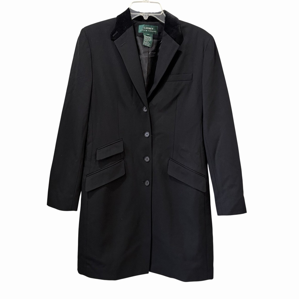 Lauren Ralph Lauren Single Breasted Wool Blazer Velvet Collar Button Jacket Sz 6
